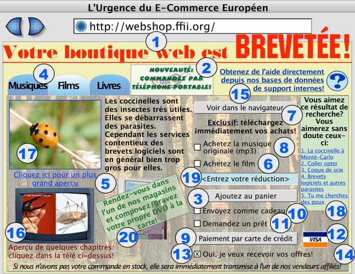 Image d'une boutique web avec tous les lments et les procds sous le joug d'un brevet europen accord, indiqu par un nombre